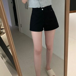 ショートパンツ 【ベルト付き】スリムショートパンツ BLACK