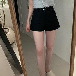 ショートパンツ 【ベルト付き】スリムショートパンツ BLACK
