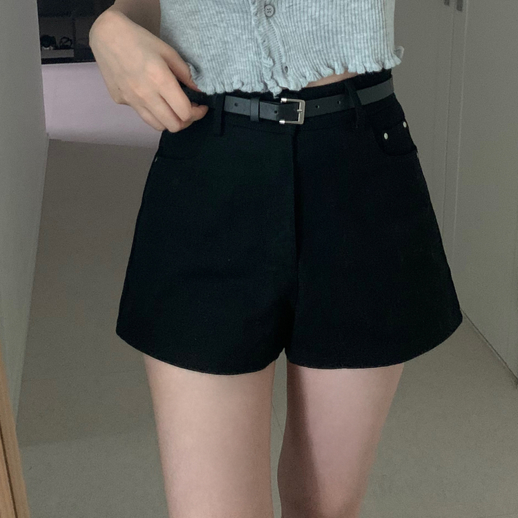 【ベルト付き】スリムショートパンツ BLACK