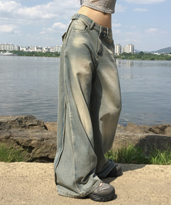 デニム 【丈別】サイドカットウォッシングデニムパンツ LIGHT BLUE