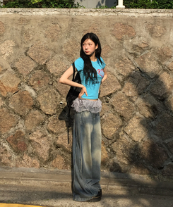 デニム 【丈別】サイドカットウォッシングデニムパンツ BLUE
