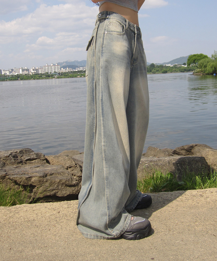 【丈別】サイドカットウォッシングデニムパンツ LIGHT BLUE