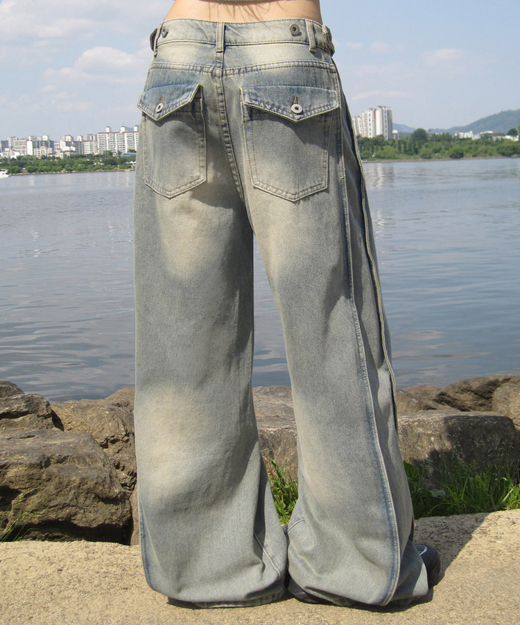 【丈別】サイドカットウォッシングデニムパンツ LIGHT BLUE