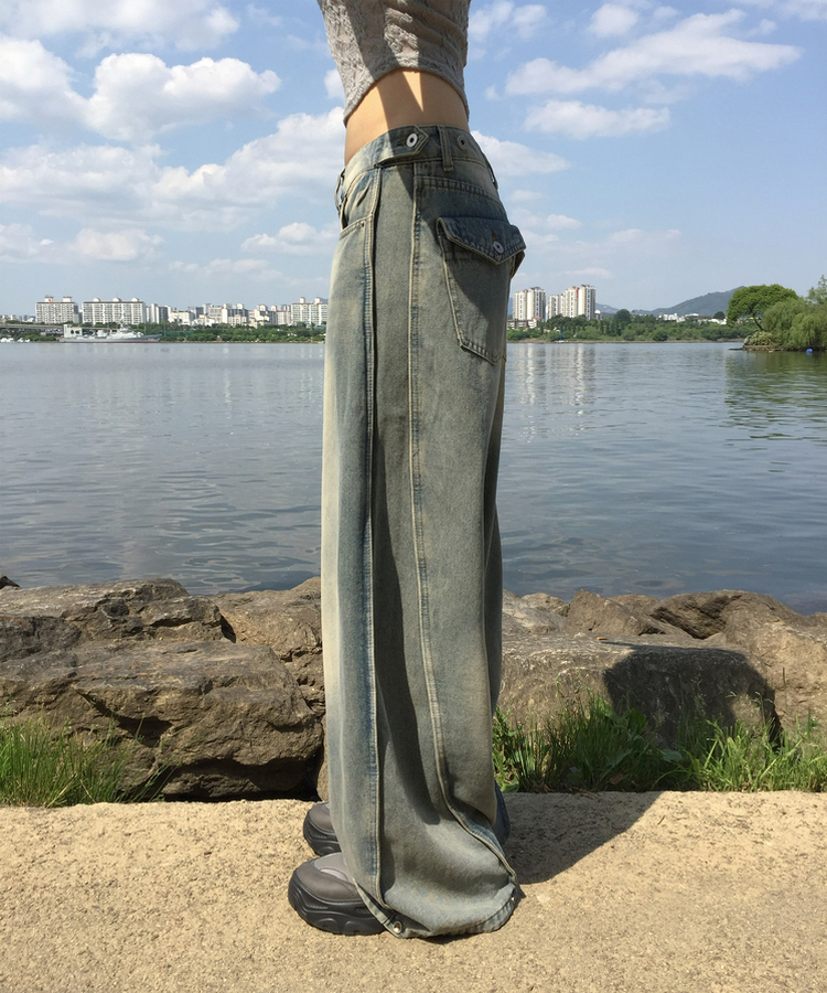 【丈別】サイドカットウォッシングデニムパンツ LIGHT BLUE