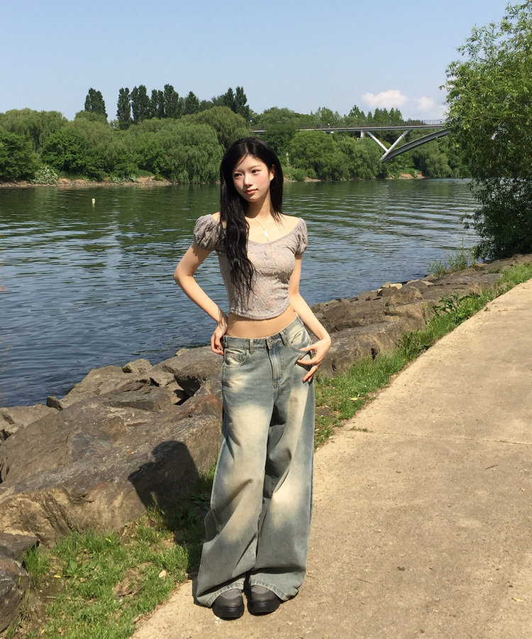 【丈別】サイドカットウォッシングデニムパンツ LIGHT BLUE