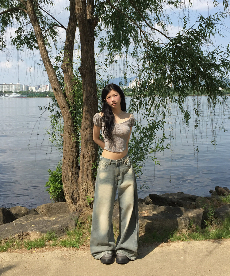 【丈別】サイドカットウォッシングデニムパンツ LIGHT BLUE