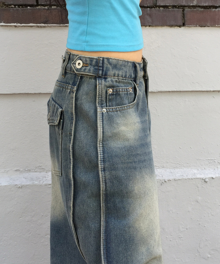 【丈別】サイドカットウォッシングデニムパンツ BLUE
