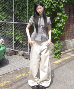 シャツ スリムピンタックチェック半袖シャツ BEIGE