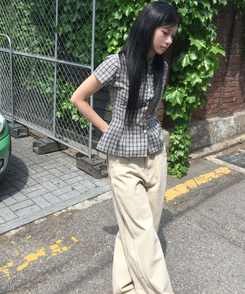 シャツ スリムピンタックチェック半袖シャツ BEIGE