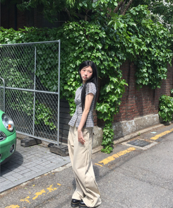 シャツ スリムピンタックチェック半袖シャツ BEIGE