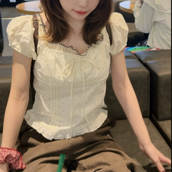 ドットリボンシャーリングブラウス シュシュ付き｜ブラウス