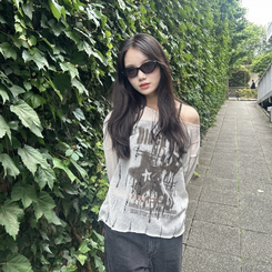 長袖Tシャツ レタリングシースルーニット OATMEAL