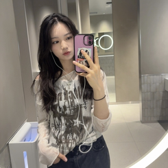 長袖Tシャツ レタリングシースルーニット OATMEAL