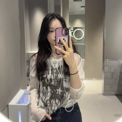 長袖Tシャツ レタリングシースルーニット OATMEAL