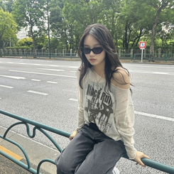 長袖Tシャツ レタリングシースルーニット OATMEAL