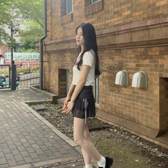 땡땡이 쉬폰 스커트 블랙