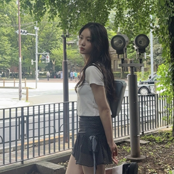 땡땡이 쉬폰 스커트 블랙