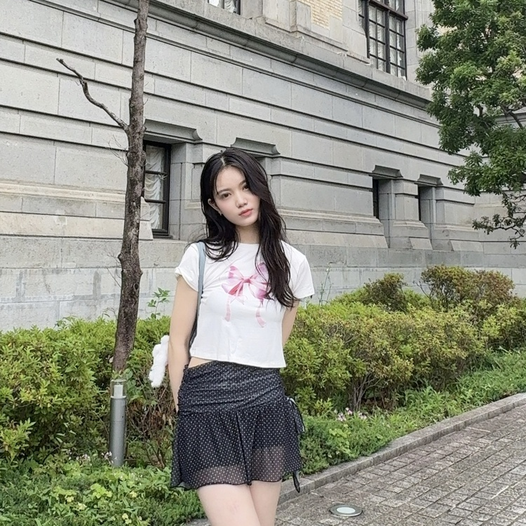 땡땡이 쉬폰 스커트 블랙