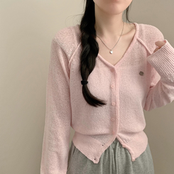 カーディガン サマーワッペンカーディガン(6color) PINK