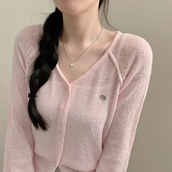 カーディガン サマーワッペンカーディガン(6color) PINK