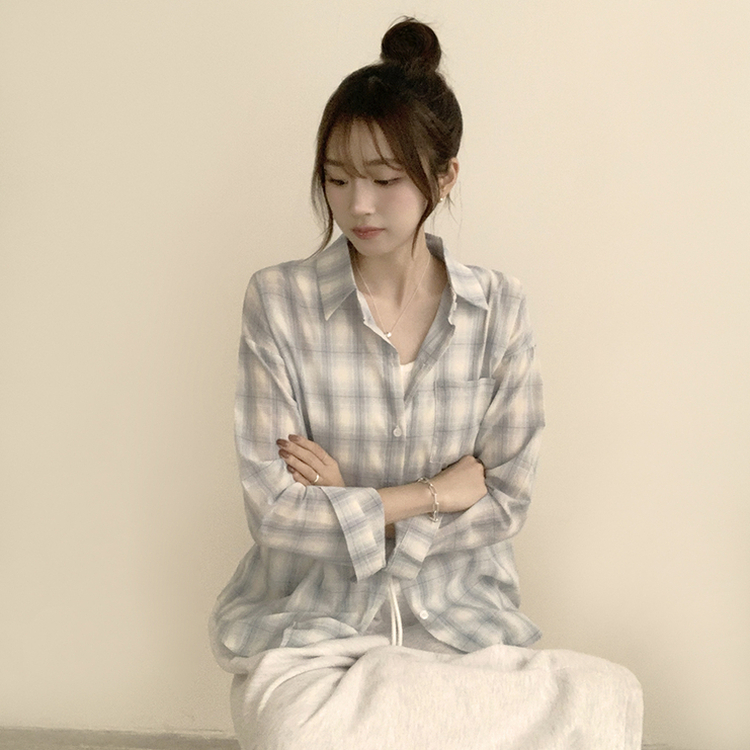여름에도 시원한 레트로 포켓 카라 오버핏 체크 긴팔 셔츠 루즈핏 파스텔 여름 남방 3color 소라