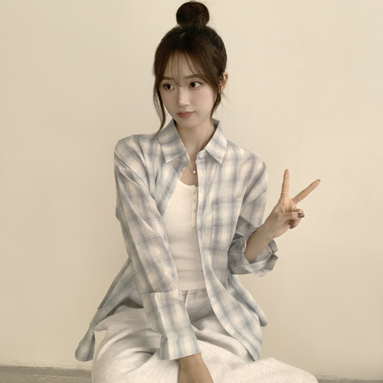 여름에도 시원한 레트로 포켓 카라 오버핏 체크 긴팔 셔츠 루즈핏 파스텔 여름 남방 3color 소라
