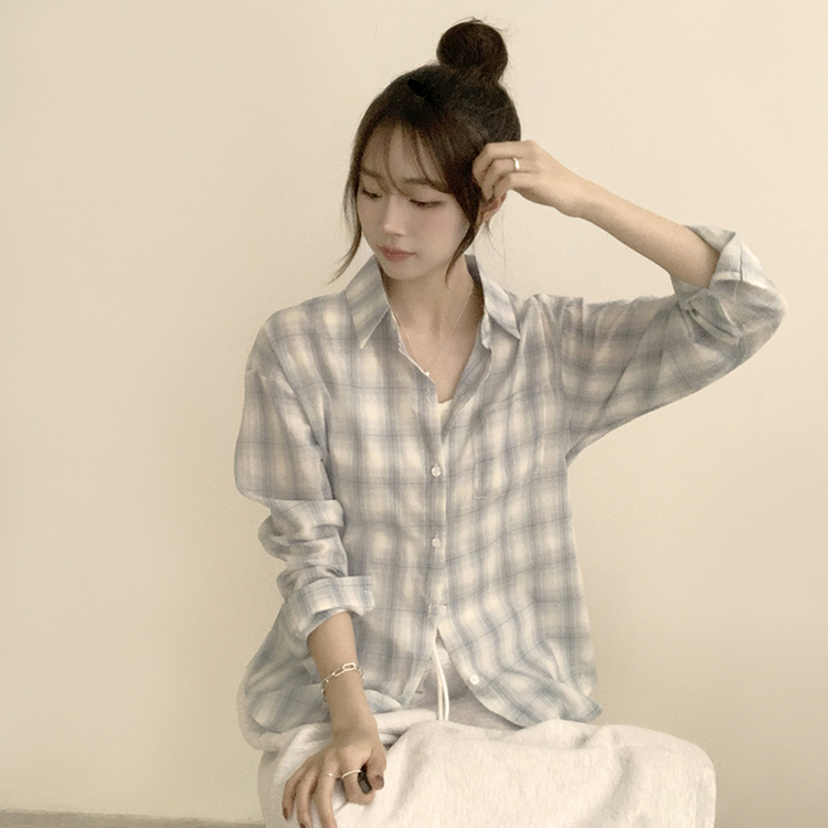 여름에도 시원한 레트로 포켓 카라 오버핏 체크 긴팔 셔츠 루즈핏 파스텔 여름 남방 3color 소라