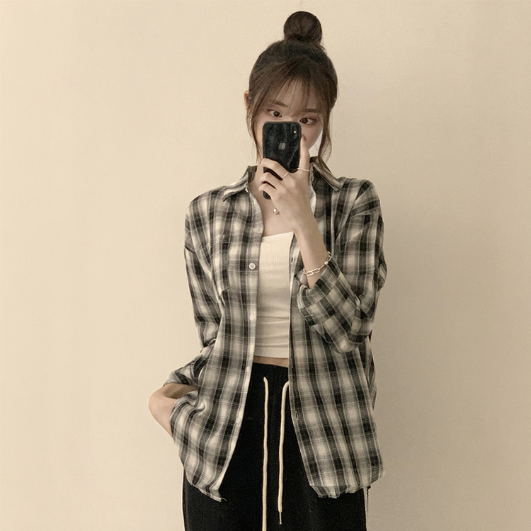 여름에도 시원한 레트로 포켓 카라 오버핏 체크 긴팔 셔츠 루즈핏 파스텔 여름 남방 3color 블랙