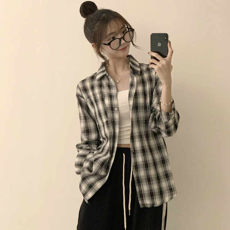 여름에도 시원한 레트로 포켓 카라 오버핏 체크 긴팔 셔츠 루즈핏 파스텔 여름 남방 3color 블랙