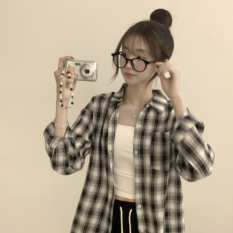 여름에도 시원한 레트로 포켓 카라 오버핏 체크 긴팔 셔츠 루즈핏 파스텔 여름 남방 3color 블랙