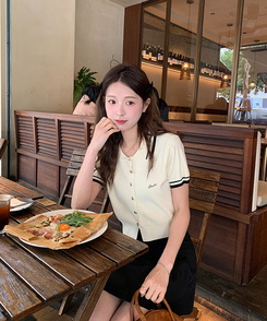 半袖Tシャツ バイカラーボタンカーディガンTシャツ IVORY