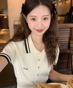 半袖Tシャツ バイカラーボタンカーディガンTシャツ IVORY