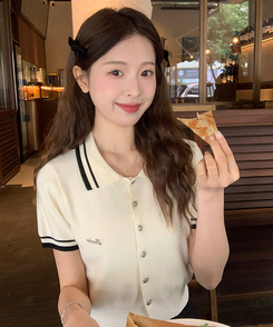 半袖Tシャツ バイカラーボタンカーディガンTシャツ IVORY