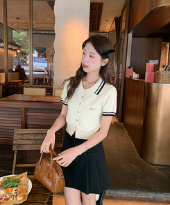 半袖Tシャツ バイカラーボタンカーディガンTシャツ IVORY