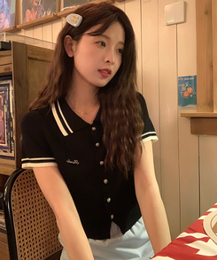 半袖Tシャツ バイカラーボタンカーディガンTシャツ BLACK