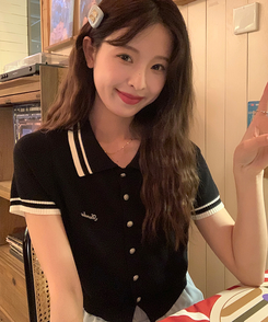半袖Tシャツ バイカラーボタンカーディガンTシャツ BLACK