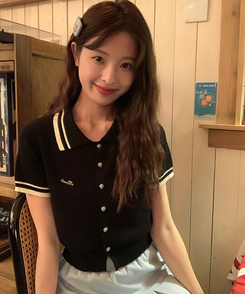 半袖Tシャツ バイカラーボタンカーディガンTシャツ BLACK