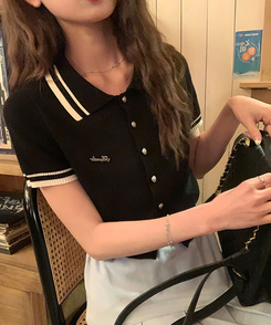 半袖Tシャツ バイカラーボタンカーディガンTシャツ BLACK