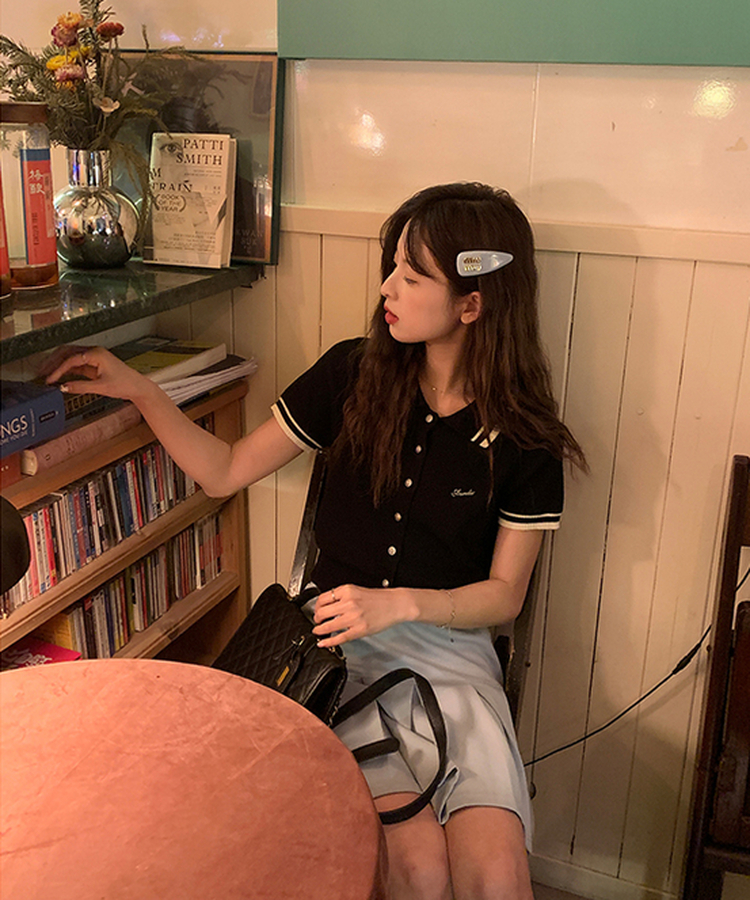 バイカラーボタンカーディガンTシャツ BLACK
