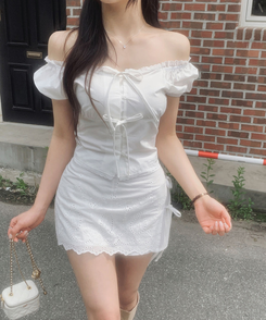 ミニスカート パンチングリボンラップスカートパンツ WHITE