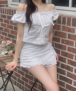 ミニスカート パンチングリボンラップスカートパンツ WHITE