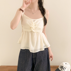 ブラウス スモークフリルクロップビスチェブラウス BEIGE