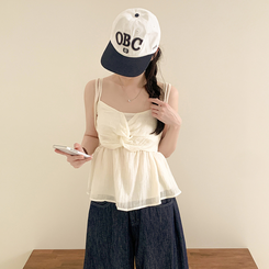 ブラウス スモークフリルクロップビスチェブラウス BEIGE