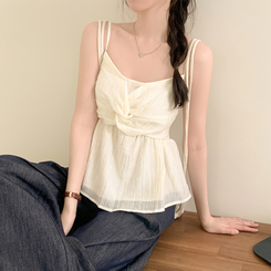 ブラウス スモークフリルクロップビスチェブラウス BEIGE
