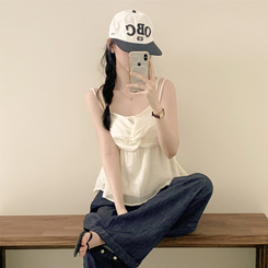 ブラウス スモークフリルクロップビスチェブラウス BEIGE