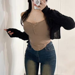 カーディガン リネンクロップカーディガン(6color) BLACK