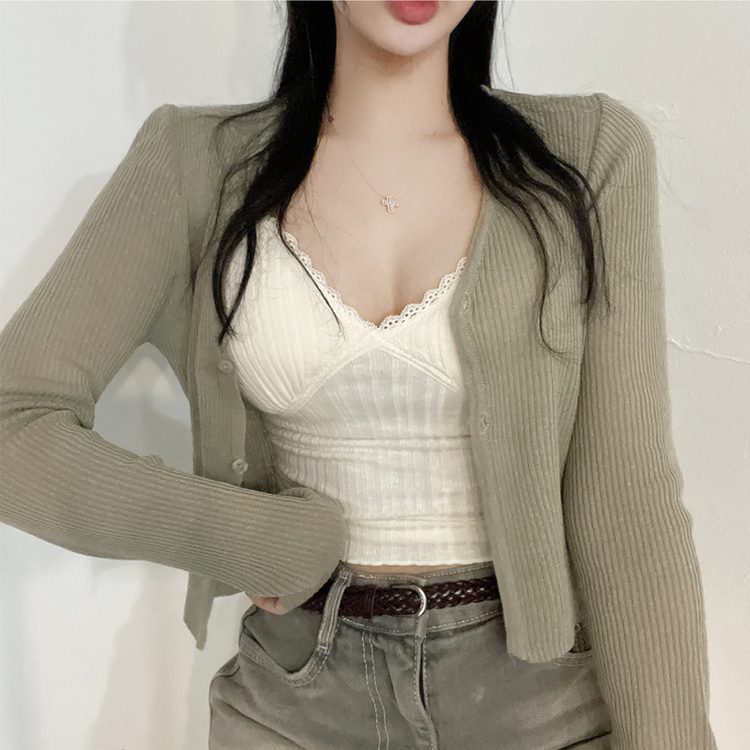 リネンクロップカーディガン(6color) KHAKI