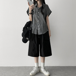 カーゴバンディングバミューダパンツ BLACK