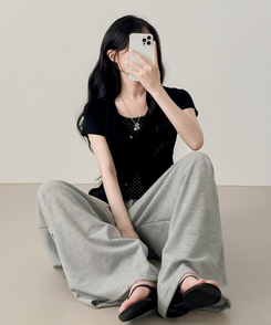 半袖Tシャツ ドットレイヤードカーディガン半袖Tシャツ BLACK