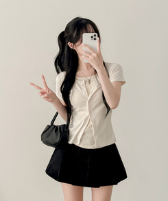半袖Tシャツ ドットレイヤードカーディガン半袖Tシャツ CREAM
